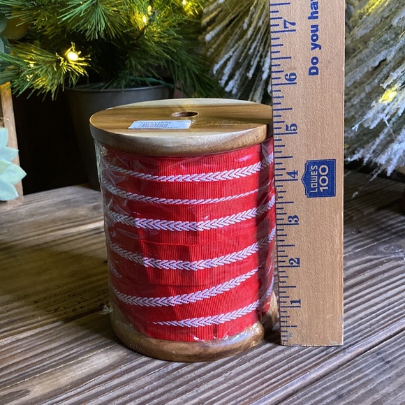 Pottery Barn Wooden Spool of Red and White Grosgrain Ribbon - Picture 13 of 16